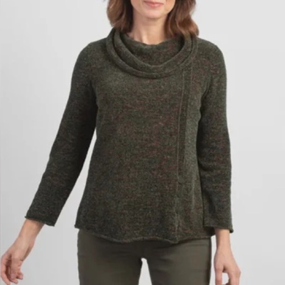 HABITAT CHENILLE TWEED COWL NECK TUNIC SWEATER IN LOGAN GREEN Sz XS - Picture 1 of 13